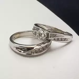 14K White Gold Ladies Diamond Wedding Ring Set Sz-4.75 .35tcw B18-2