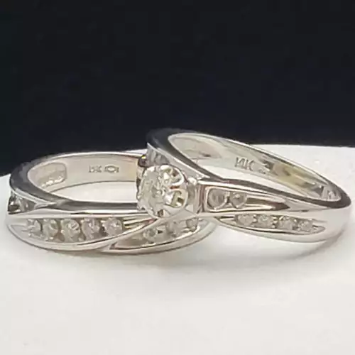 14K White Gold Ladies Diamond Wedding Ring Set Sz-4.75 .35tcw B18-2 (2)