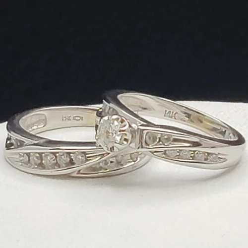 14K White Gold Ladies Diamond Wedding Ring Set Sz-4.75 .35tcw B18-2 (2)