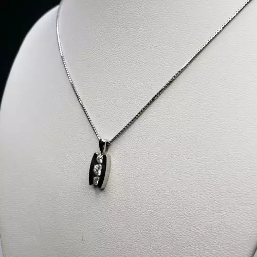 14K White Gold Ladies Necklace with 3 Stone Diamond Pendant - 20