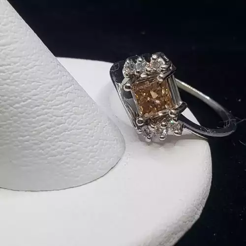 14K White Gold NATURAL Champagne Diamond Solitaire Ring .80TCW Sz-6.5 S10BO15-5 (5)