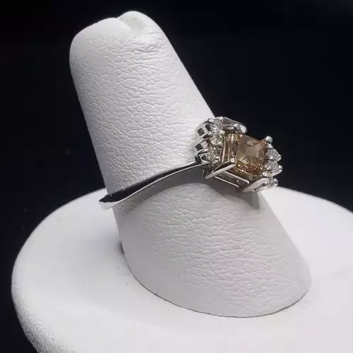 14K White Gold NATURAL Champagne Diamond Solitaire Ring .80TCW Sz-6.5 S10BO15-5 (4)