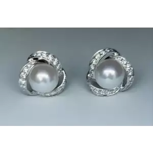 14K White Gold Pearl Earrings with Melee Diamonds B1-5