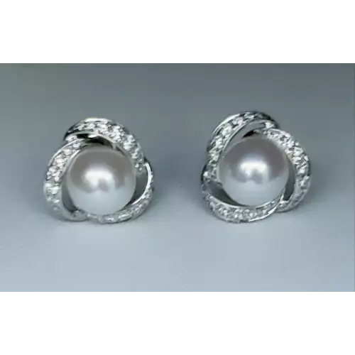 14K White Gold Pearl Earrings with Melee Diamonds B1-5