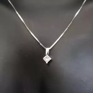 14K WT Gold LDS Necklace Princess Cut Diamond Pendant 18