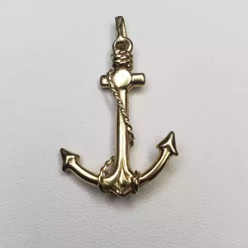 14K Yellow Gold Anchor Charm Pendant - Nautical Design, 5.7g B8-7