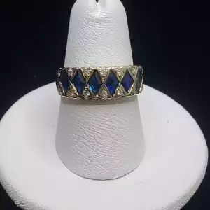 14K Yellow Gold Contemporary Blue Sapphire Diamond Ring Sz-6.75 S10BO15-6
