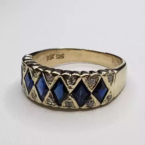 14K Yellow Gold Contemporary Blue Sapphire Diamond Ring Sz-6.75 S10BO15-6 (3)