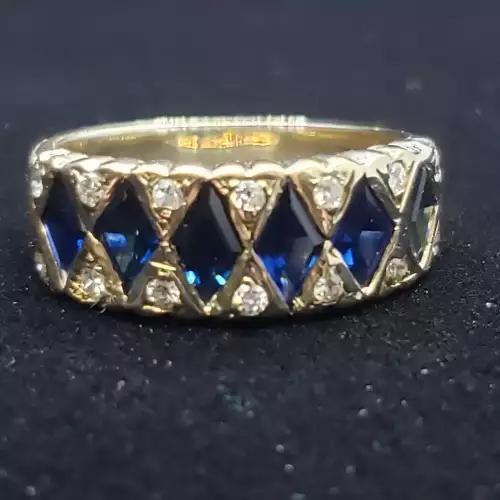14K Yellow Gold Contemporary Blue Sapphire Diamond Ring Sz-6.75 S10BO15-6 (4)