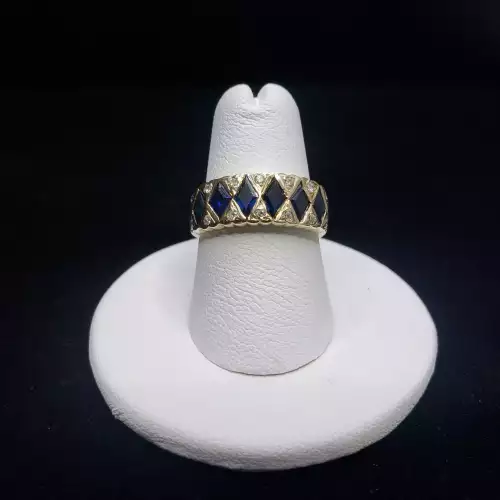 14K Yellow Gold Contemporary Blue Sapphire Diamond Ring Sz-6.75 S10BO15-6 (5)