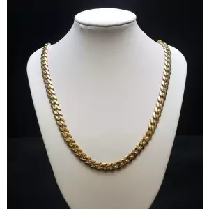 14k Yellow Gold Cuban Link Necklace w/ Melee Diamond Clasp, 22in, 7mm B2-1