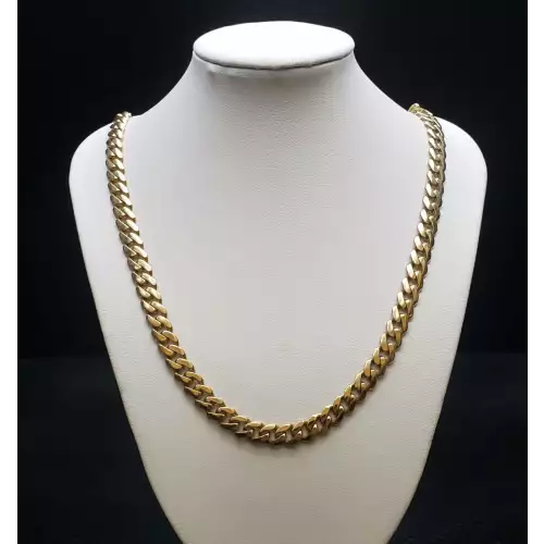 14k Yellow Gold Cuban Link Necklace w/ Melee Diamond Clasp, 22in, 7mm B2-1