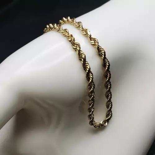 14K Yellow Gold Diamond Cut Rope Bracelet - 7