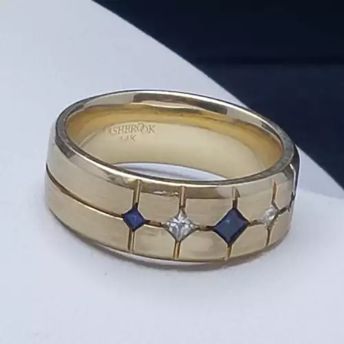 14K Yellow Gold Diamond & Sapphire Men's Wedding Band, Sz. 10. B7-2 (2)