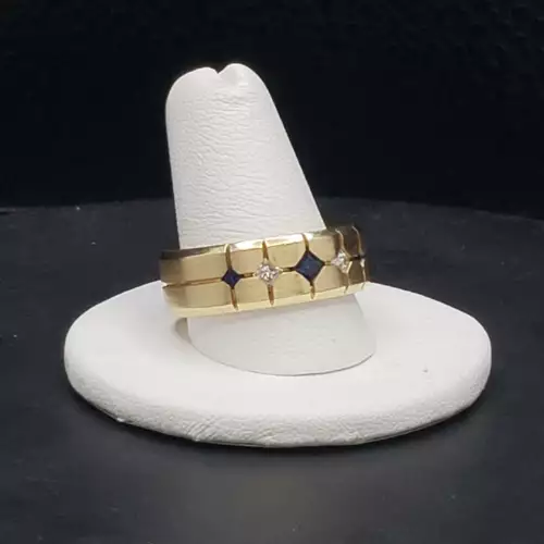 14K Yellow Gold Diamond & Sapphire Men's Wedding Band, Sz. 10. B7-2 (5)