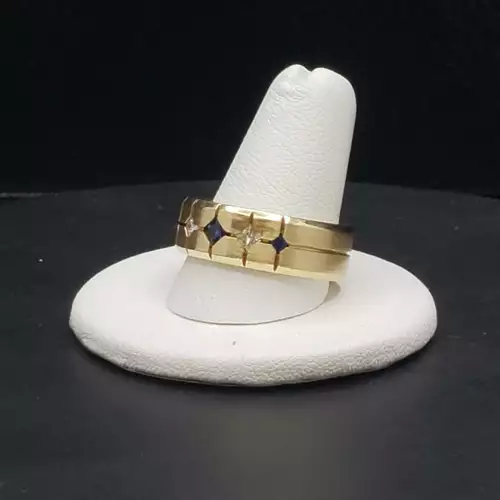 14K Yellow Gold Diamond & Sapphire Men's Wedding Band, Sz. 10. B7-2 (3)