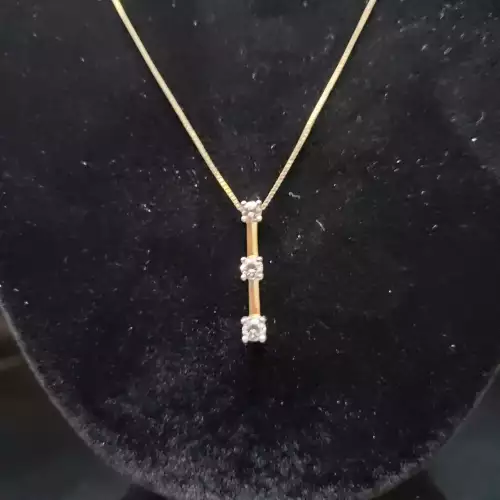 14K Yellow Gold Ladies 3 Diamond Pendant Box Necklace 20in .45tcw S10BO8-3