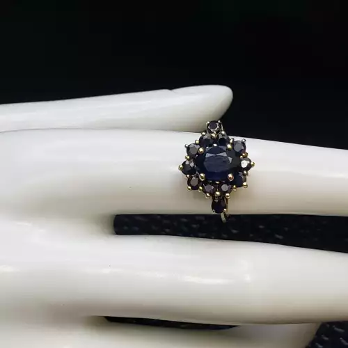 14k Yellow Gold Ladies Blue Sapphire Vintage Ring Sz-6 B6-8 (4)