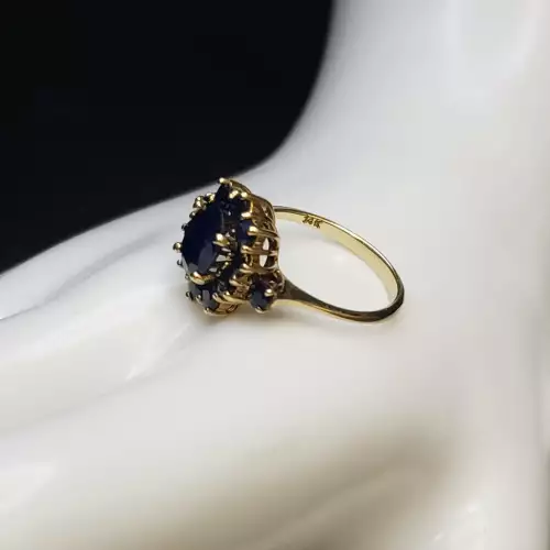 14k Yellow Gold Ladies Blue Sapphire Vintage Ring Sz-6 B6-8