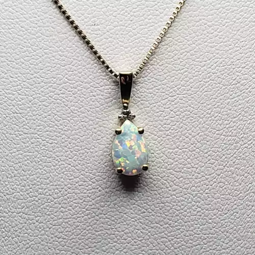 14K Yellow Gold Ladies Box Necklace with 10K Opal Pendent 22in B8-4 (5)