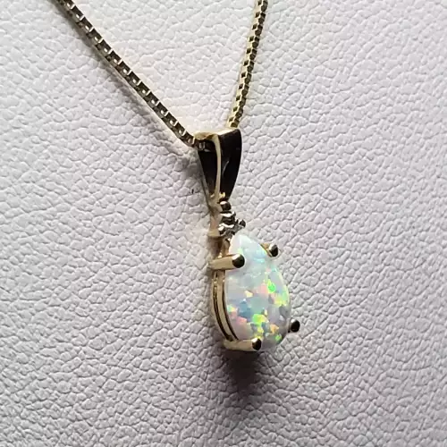 14K Yellow Gold Ladies Box Necklace with 10K Opal Pendent 22in B8-4 (3)