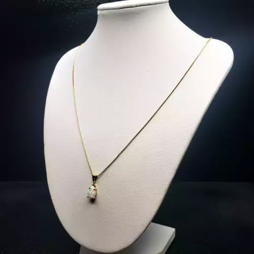 14K Yellow Gold Ladies Box Necklace with 10K Opal Pendent 22in B8-4 (4)