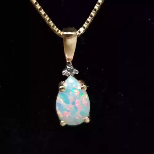 14K Yellow Gold Ladies Box Necklace W/Opal Pendent 22in S10BO8-4 (2)