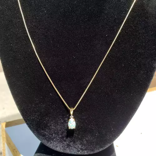 14K Yellow Gold Ladies Box Necklace W/Opal Pendent 22in S10BO8-4 (3)