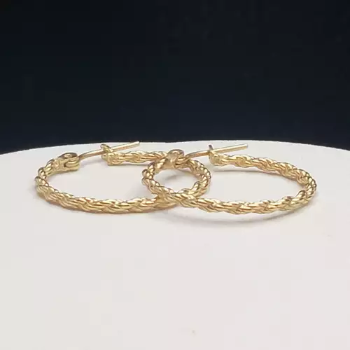 14k Yellow Gold Ladies Braided Rope Style Hoop Earrings 3/4 in B13-3