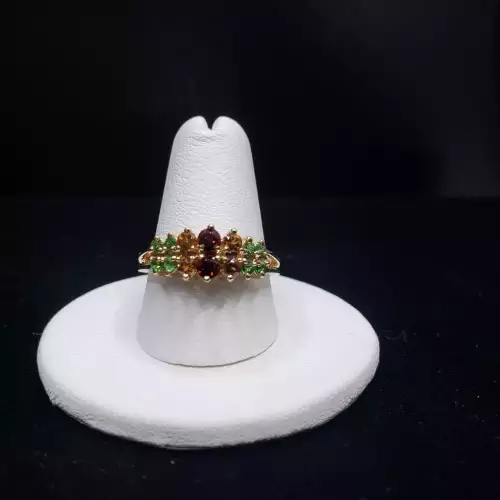 14K Yellow Gold Ladies Mothers Ring  Multi Colored Stones Sz-8.75 S10BO16-1