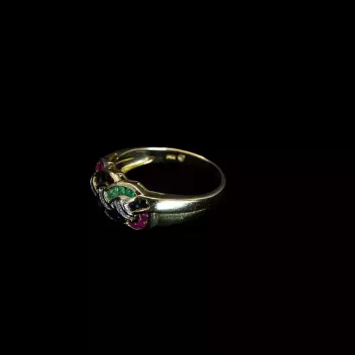 14K Yellow Gold Ladies Multi Stone Diamond Ruby Emerald & Sapphire Ring S10B03-5