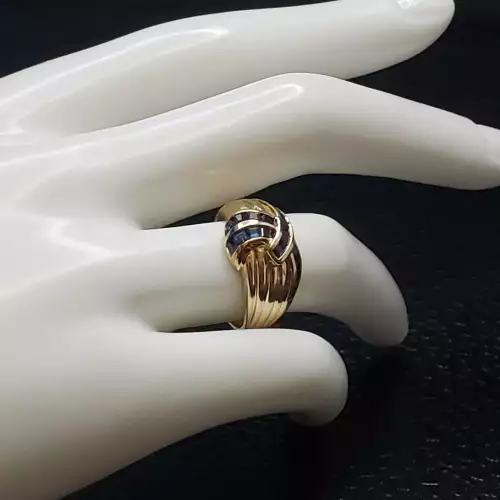 14K Yellow Gold Ladies Vintage Blue Sapphire Ring SZ-6 B6-6