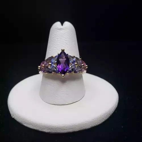 14k Yellow Gold Marquise Amethyst Iolite Tanzanite Ring Sz-8.75 S10BO17.3