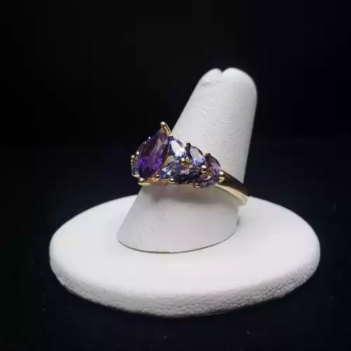 14k Yellow Gold Marquise Amethyst Iolite Tanzanite Ring Sz-8.75 S10BO17.3