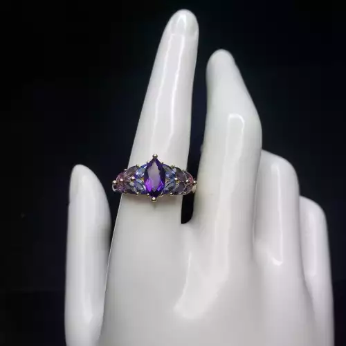 14k Yellow Gold Marquise Amethyst Iolite Tanzanite Ring Sz-8.75 S10BO17.3