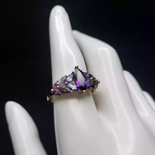 14k Yellow Gold Marquise Amethyst Iolite Tanzanite Ring Sz-8.75 S10BO17.3