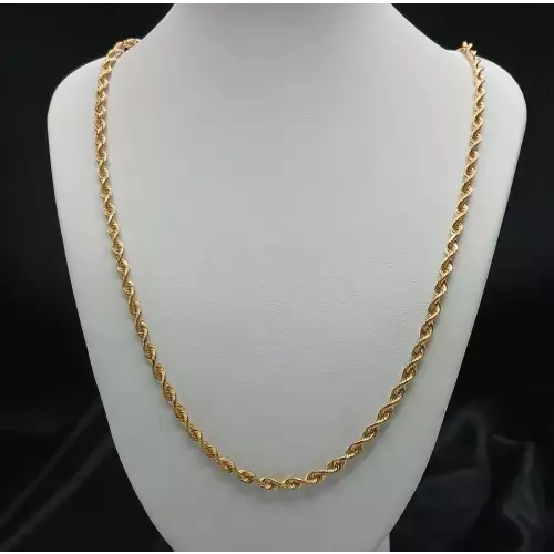 14K Yellow Gold Men's Diamond Cut Rope Chain 24