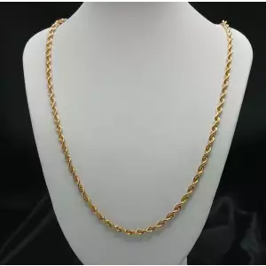 14K Yellow Gold Men's Diamond Cut Rope Chain 24