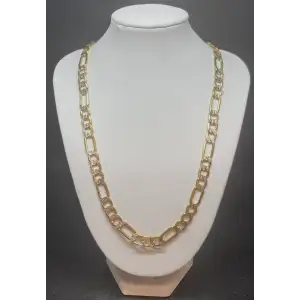 14K Yellow Gold Men's Figaro Chain w/ White Gold Diamond Cut accents 26