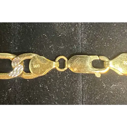 14K Yellow Gold Men's Figaro Chain w/ White Gold Diamond Cut accents 26