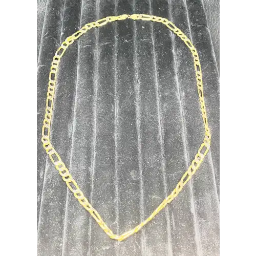 14K Yellow Gold Men's Figaro Chain w/ White Gold Diamond Cut accents 26