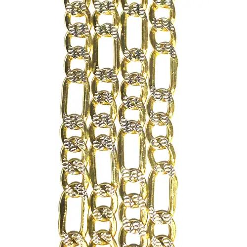 14K Yellow Gold Men's Figaro Chain w/ White Gold Diamond Cut accents 26