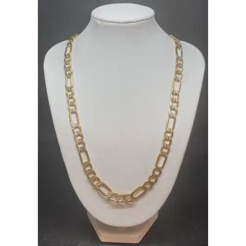 14K Yellow Gold Men's Figaro Chain w/ White Gold Diamond Cut accents 26