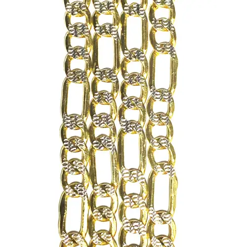14K Yellow Gold Men's Figaro Chain w/ White Gold Diamond Cut accents 26