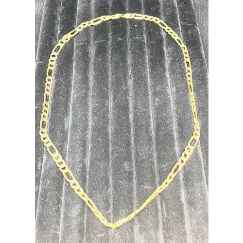 14K Yellow Gold Men's Figaro Chain w/ White Gold Diamond Cut accents 26
