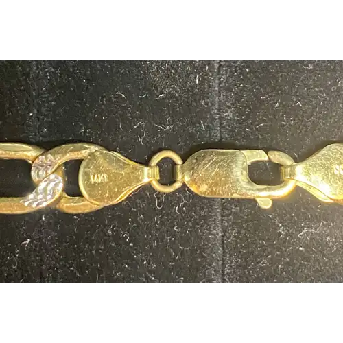 14K Yellow Gold Men's Figaro Chain w/ White Gold Diamond Cut accents 26