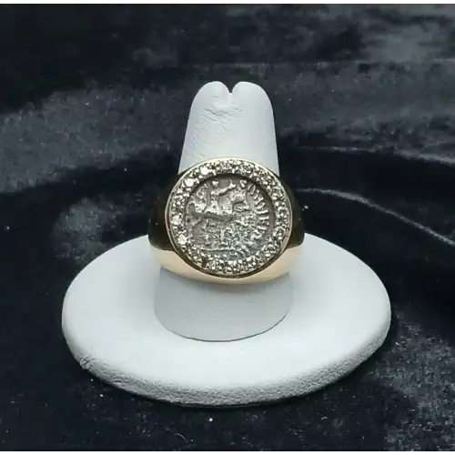 14K Yellow Gold Men's Ring w/ Indo-Scythian Coin and Diamonds B4-5 (5)