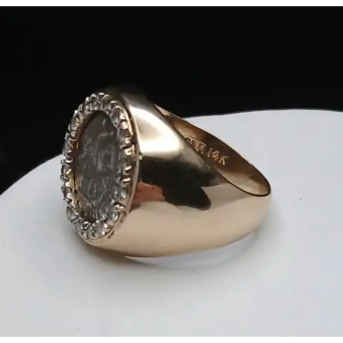 14K Yellow Gold Men's Ring w/ Indo-Scythian Coin and Diamonds B4-5 (3)