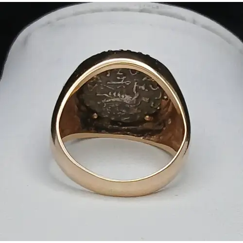 14K Yellow Gold Men's Ring w/ Indo-Scythian Coin and Diamonds B4-5