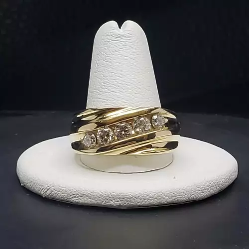 14K Yellow Gold Mens 5 Stone Diamond Ring 1.0tcw B7-6 (4)